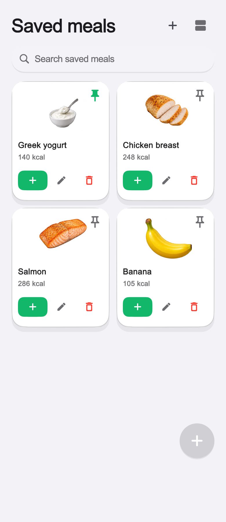 Trackablen tallennetut ateriat esimerkkitiedoilla